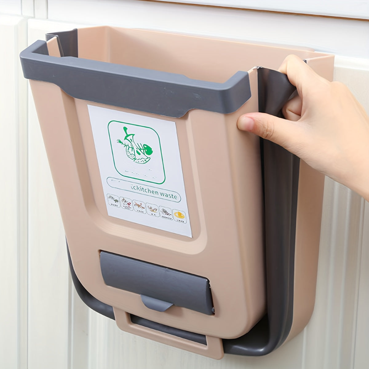 Foldable Wall-Mounted Trash Can for Cabinet Doors