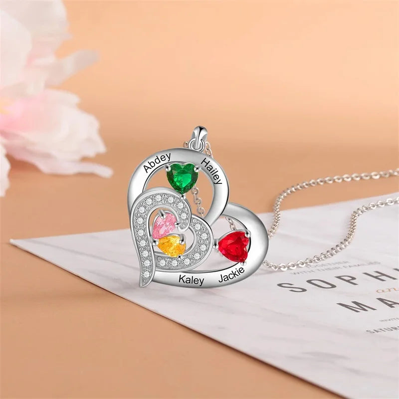 Personalized Heart Necklace with Birthstones