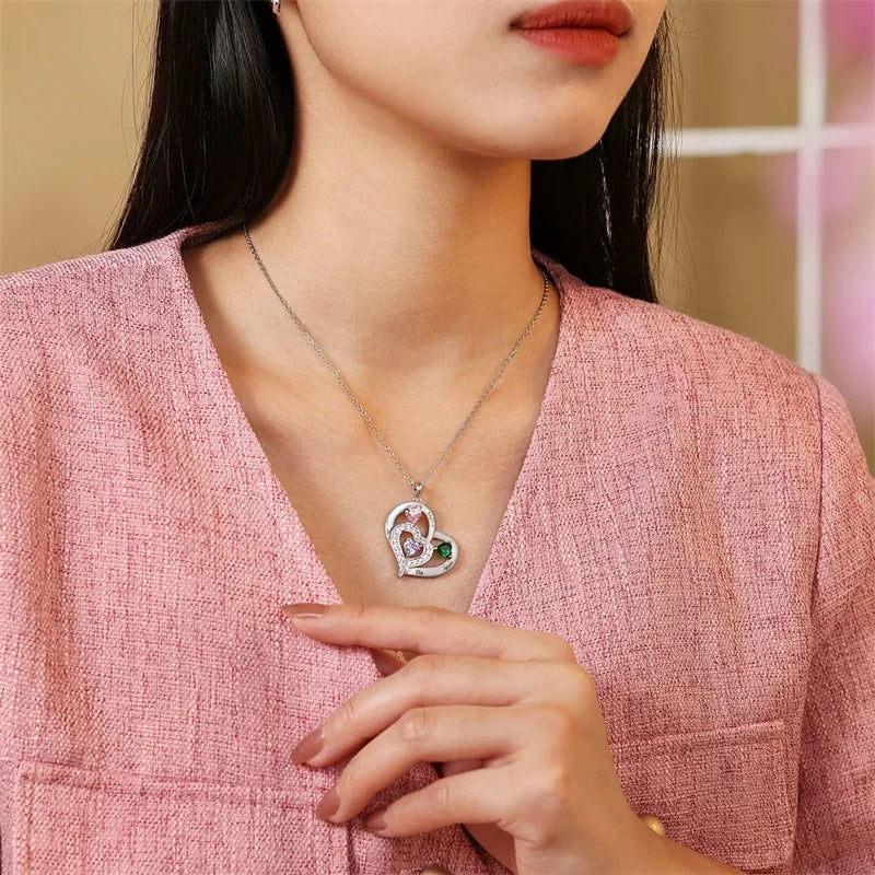 Personalized Heart Necklace with Birthstones