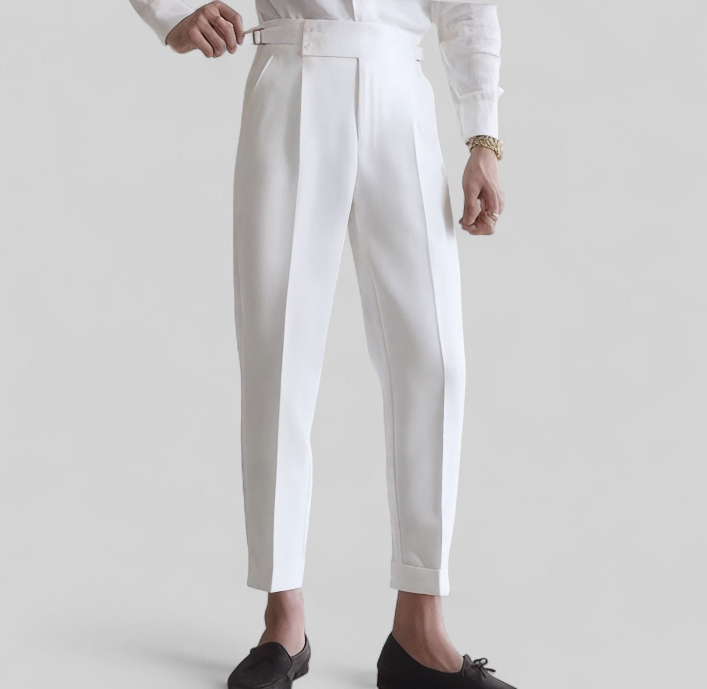 Elegant Baby Blue & White Set - High-Waisted Shirt & Trousers