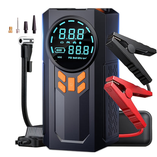 Portable Car Jump Starter & Tire Inflator – 5-in-1 Multi-Function with LED Display