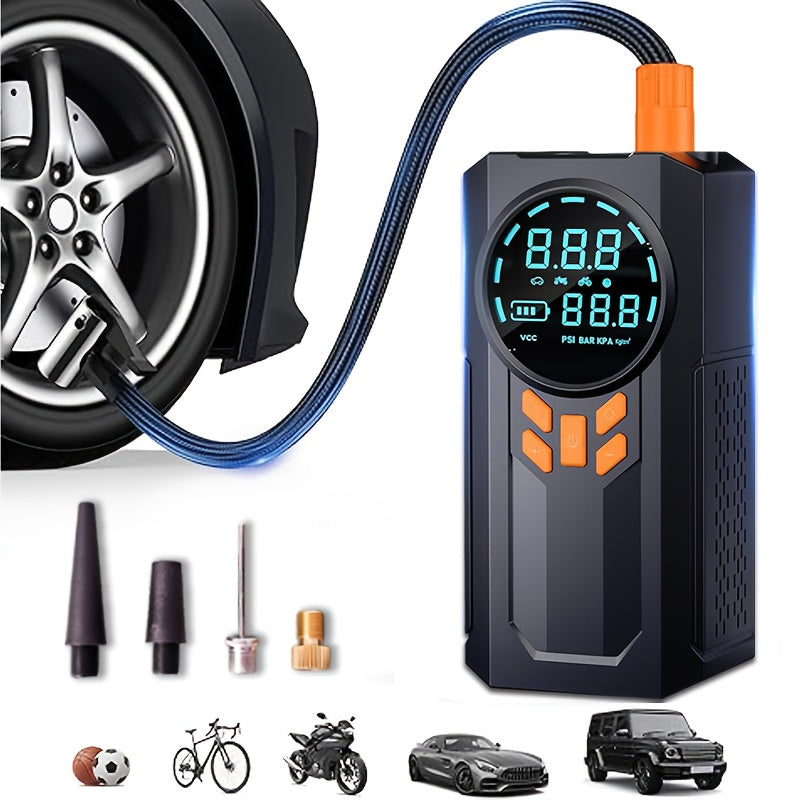 Portable Car Jump Starter & Tire Inflator – 5-in-1 Multi-Function with LED Display