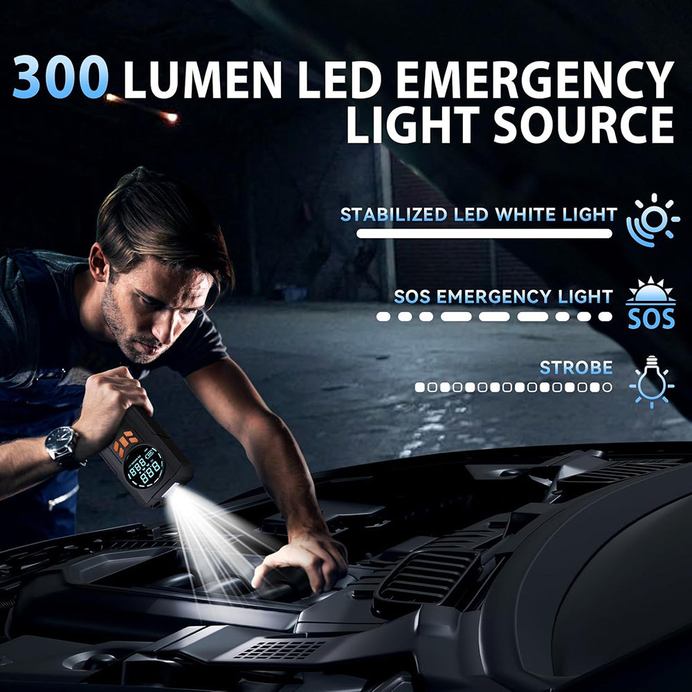 Portable Car Jump Starter & Tire Inflator – 5-in-1 Multi-Function with LED Display