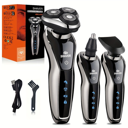 Men’s 3-in-1 Electric – Rechargeable Razor with Nose Hair Trimmer & Beard Grooming