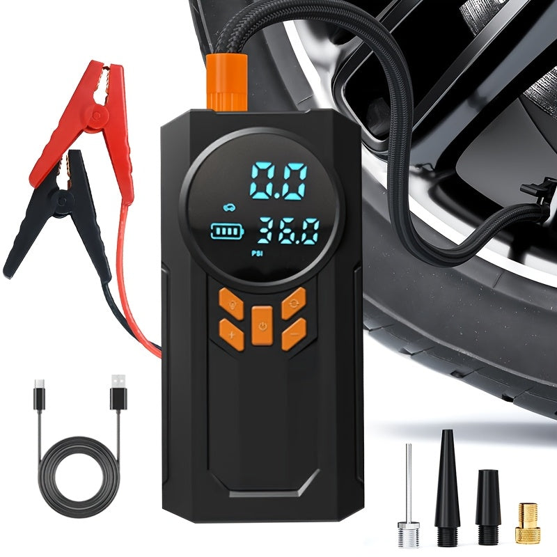 Portable Car Jump Starter & Tire Inflator – 5-in-1 Multi-Function with LED Display