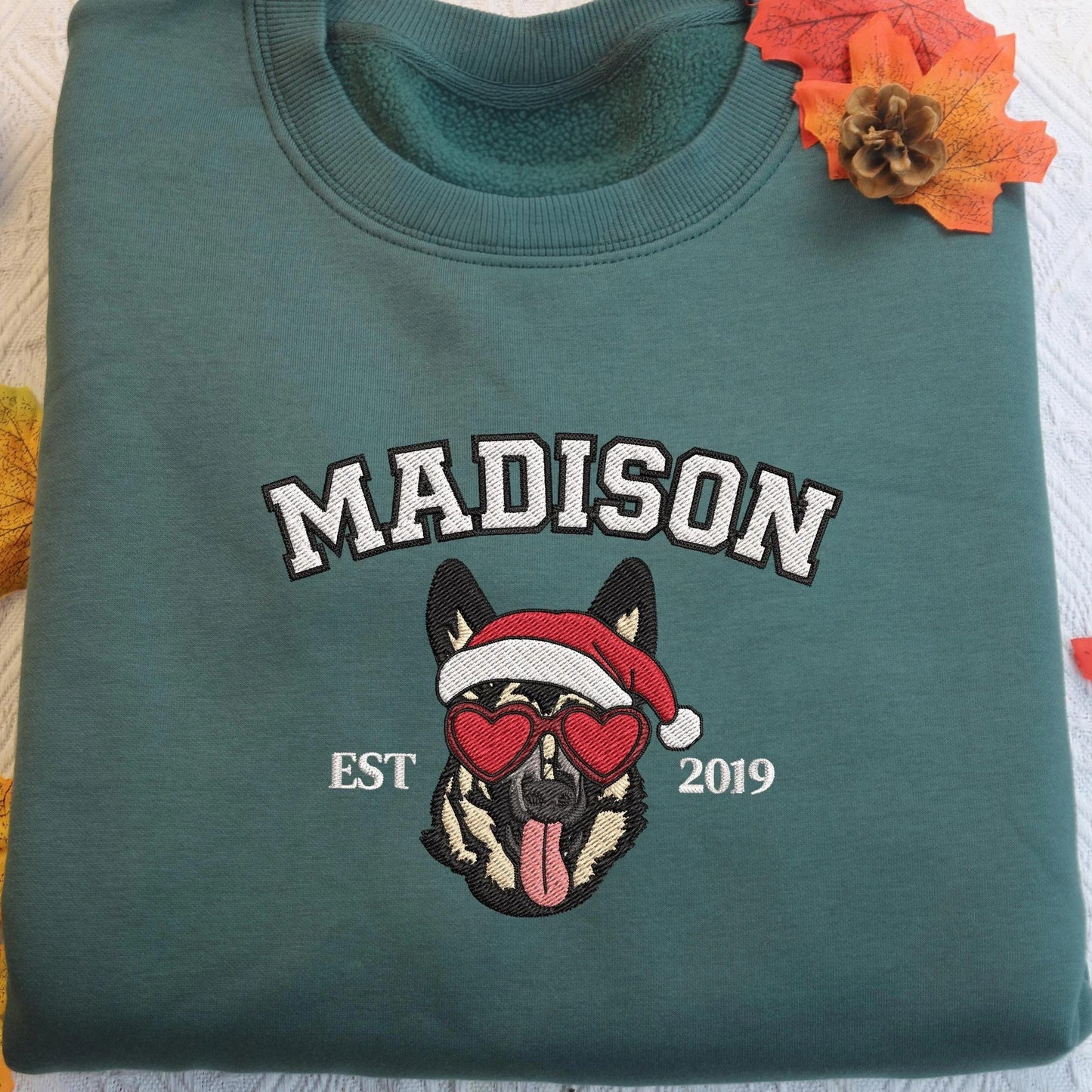 Personalized Heart Glasses & Santa Hat Christmas Sweatshirt | Fun Holiday Gift for Couples & Friends