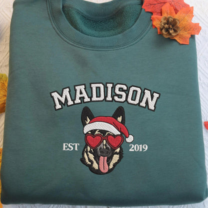 Personalized Heart Glasses & Santa Hat Christmas Sweatshirt | Fun Holiday Gift for Couples & Friends