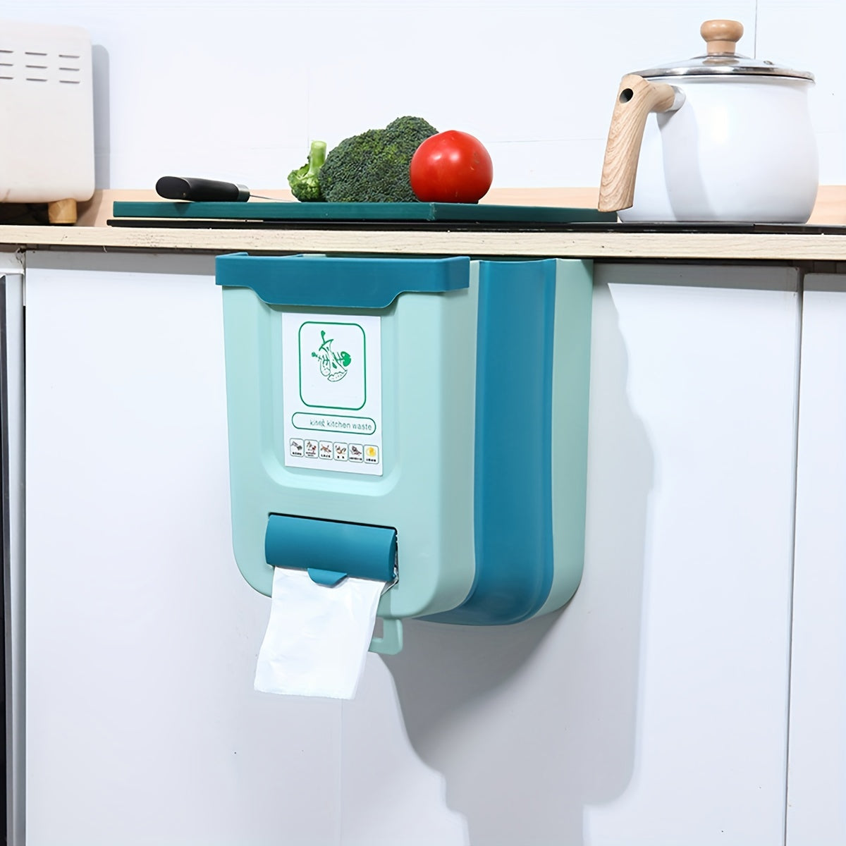 Foldable Wall-Mounted Trash Can for Cabinet Doors