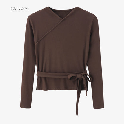 Elegant Two-Piece Ensemble: Ribbed Wrap Top & Satin Dress