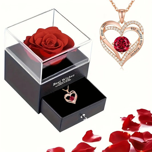 Romantic Zirconia Necklace in an Eternal Rose Gift Box