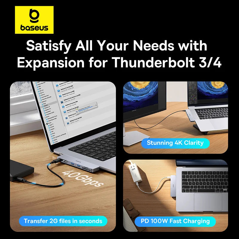 USB-C Hub Adapter – 6-in-1 HDMI, USB, SD/TF, Thunderbolt