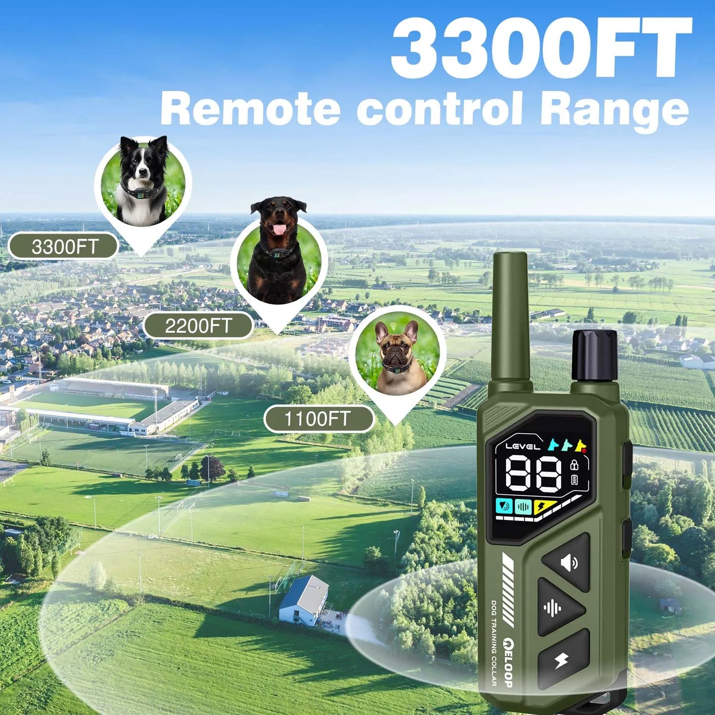3300Ft Electric Dog Training Collar Remote Control Waterproof Pet Behavior For 5-120lbs Puppy With Vibration Shock