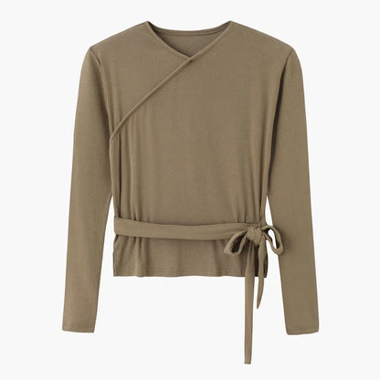 Elegant Two-Piece Ensemble: Ribbed Wrap Top & Satin Dress