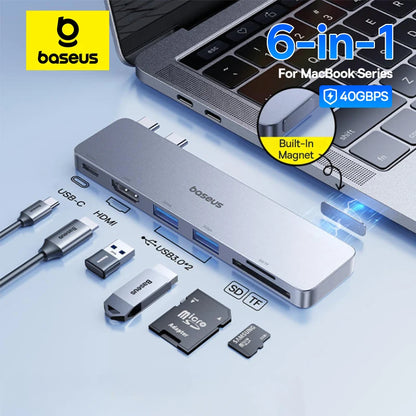 USB-C Hub Adapter – 6-in-1 HDMI, USB, SD/TF, Thunderbolt