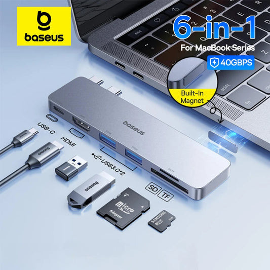 USB-C Hub Adapter – 6-in-1 HDMI, USB, SD/TF, Thunderbolt