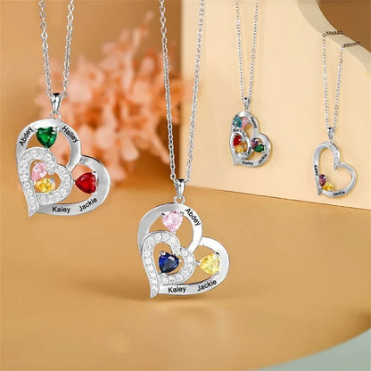 Personalized Heart Necklace with Birthstones