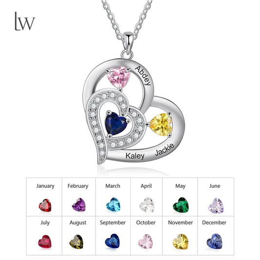 Personalized Heart Necklace with Birthstones