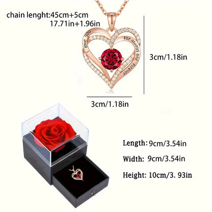 Romantic Zirconia Necklace in an Eternal Rose Gift Box