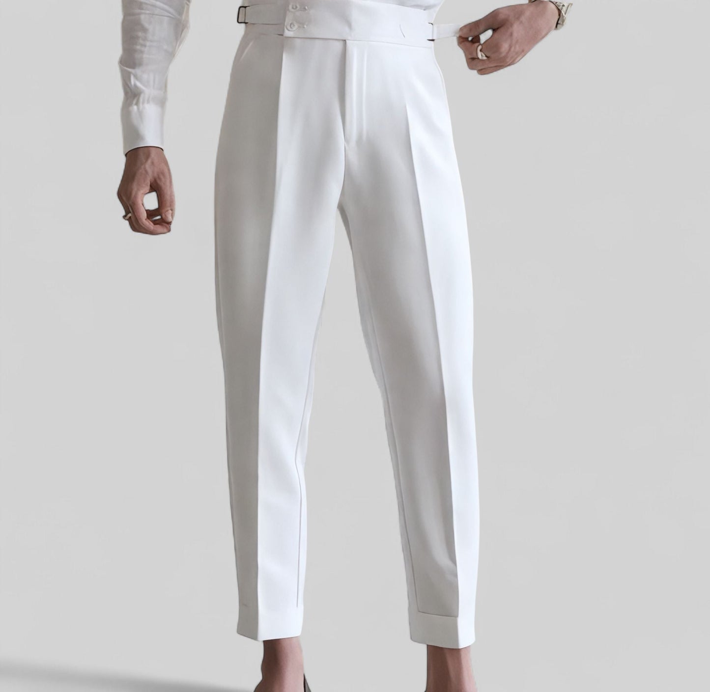 Elegant Baby Blue & White Set - High-Waisted Shirt & Trousers