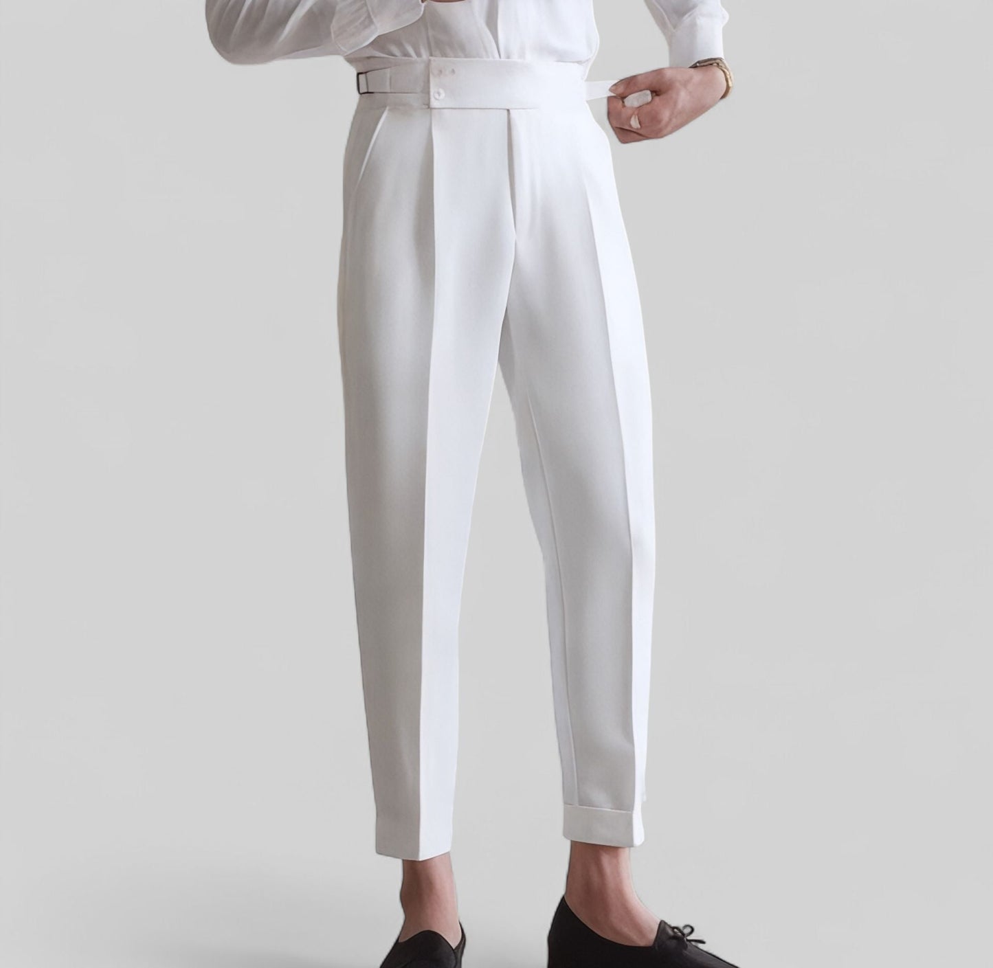 Elegant Baby Blue & White Set - High-Waisted Shirt & Trousers