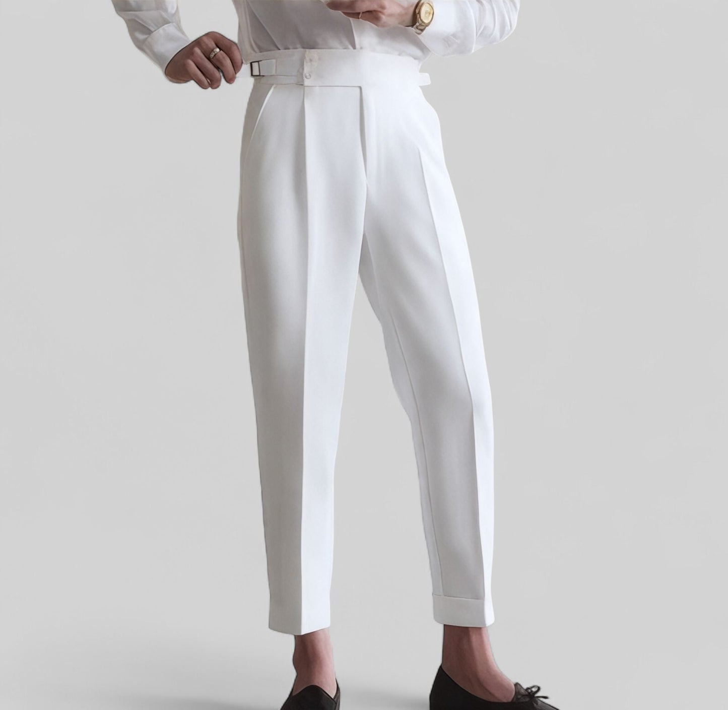 Elegant Baby Blue & White Set - High-Waisted Shirt & Trousers