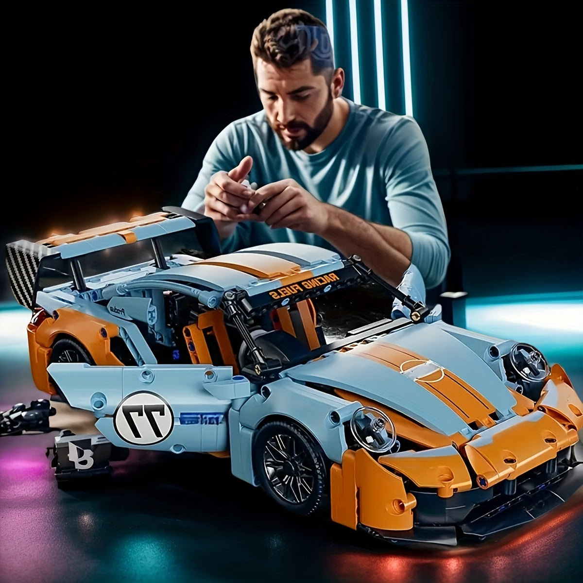 1280Ocs+ Orange Sports Car Building Blocks, Racing Car Building Block Toy Set, a Perfect Birthday Gift, Easter Gift, for Boyfriend Or Husband.