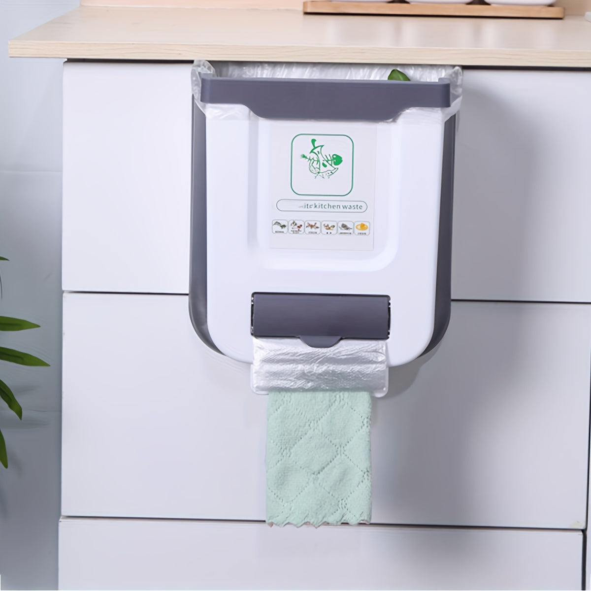 Foldable Wall-Mounted Trash Can for Cabinet Doors