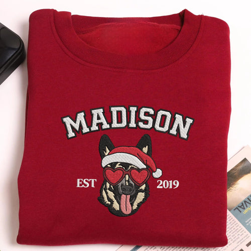 Personalized Heart Glasses & Santa Hat Christmas Sweatshirt | Fun Holiday Gift for Couples & Friends