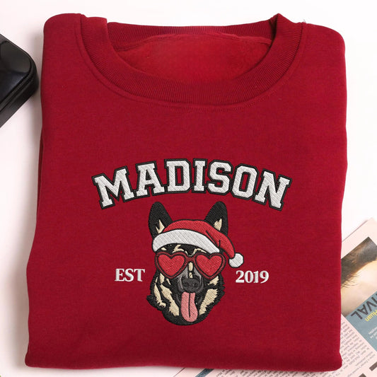 Personalized Heart Glasses & Santa Hat Christmas Sweatshirt | Fun Holiday Gift for Couples & Friends