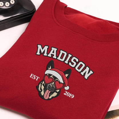 Personalized Heart Glasses & Santa Hat Christmas Sweatshirt | Fun Holiday Gift for Couples & Friends
